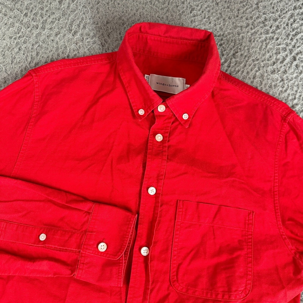 Wings + Horns Shirt Men's Small Red Knit Button Down Long Sleeve